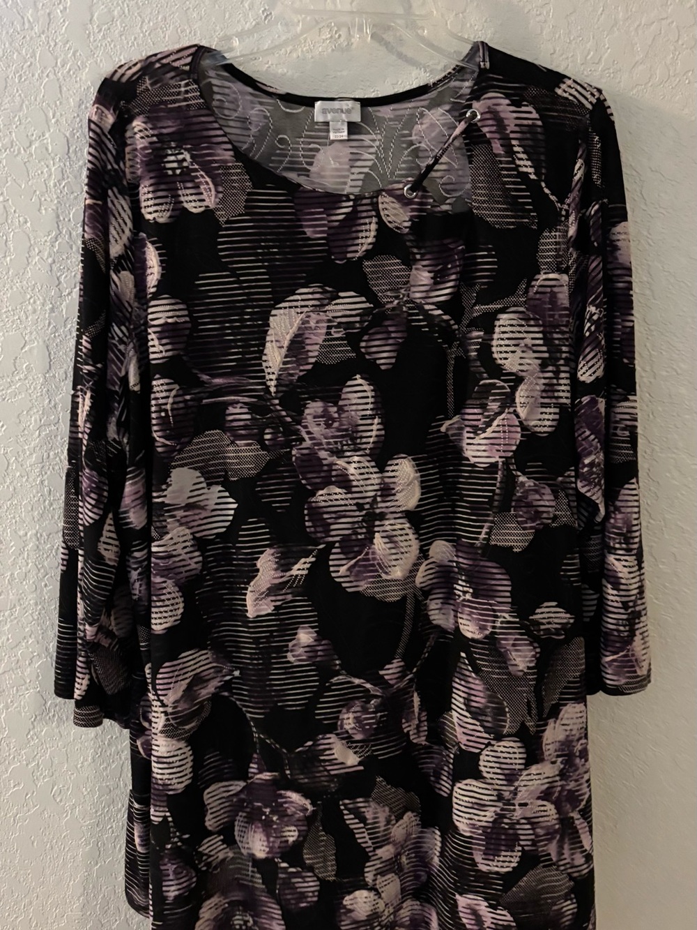 Avenue Black and Lavender Floral Long Sleeve Scoop Top